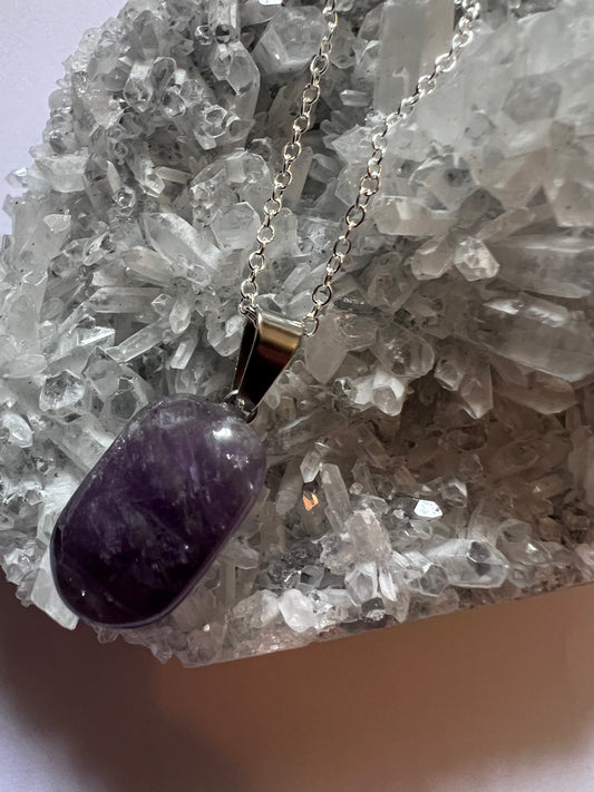 Amethyst Pendant on Sterling Silver Necklace