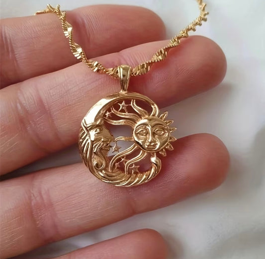 Gold Sun & Moon Pendant Necklace | Celestial Goddess