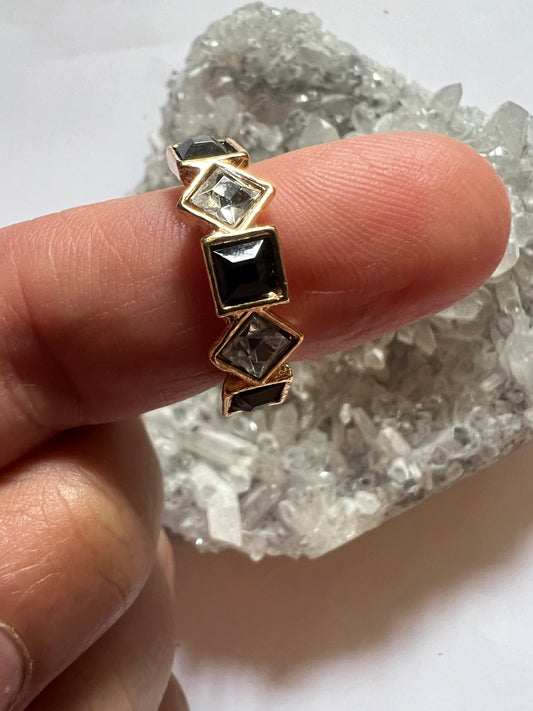 Faceted Obsidian gold plated ring - Size 7