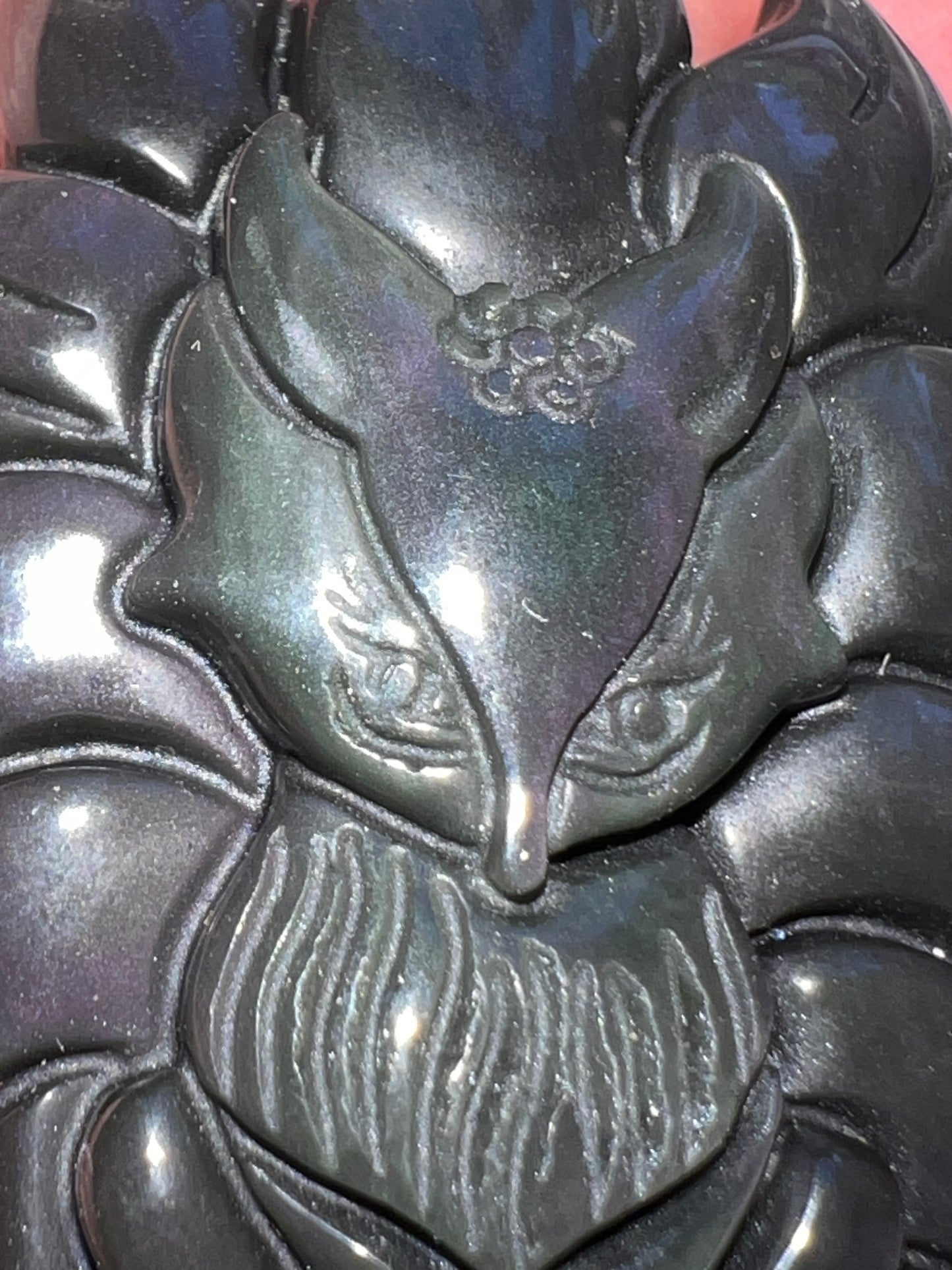 Rainbow obsidian fox pendant