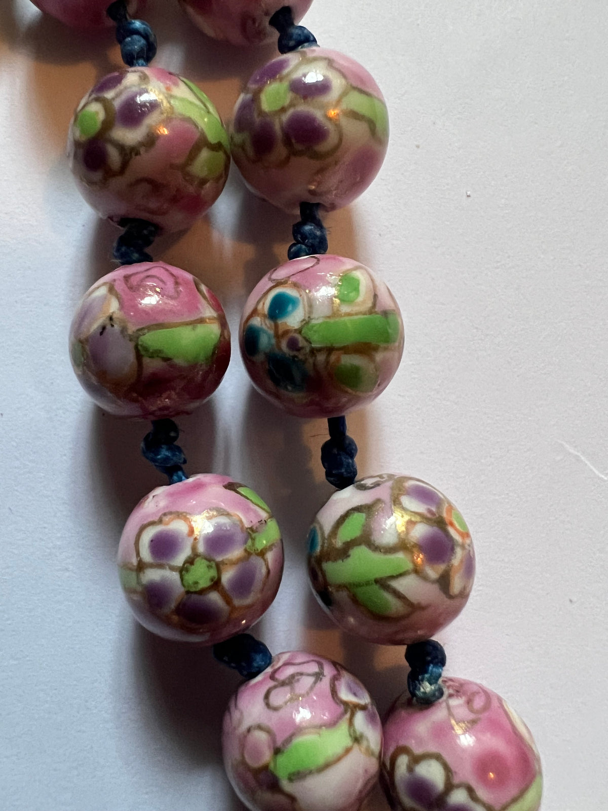 Vintage Pink Floral Cloisonné Bead Necklace