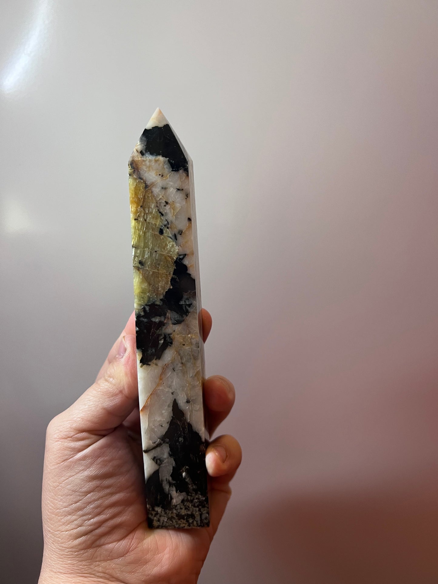 Yellow Tourmaline with Black Mica Tower - Brazil