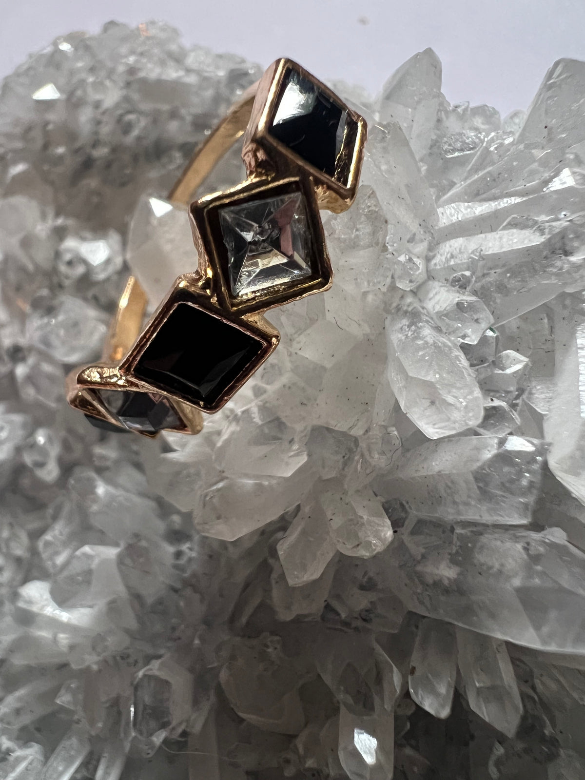 Faceted Obsidian gold plated ring - Size 7