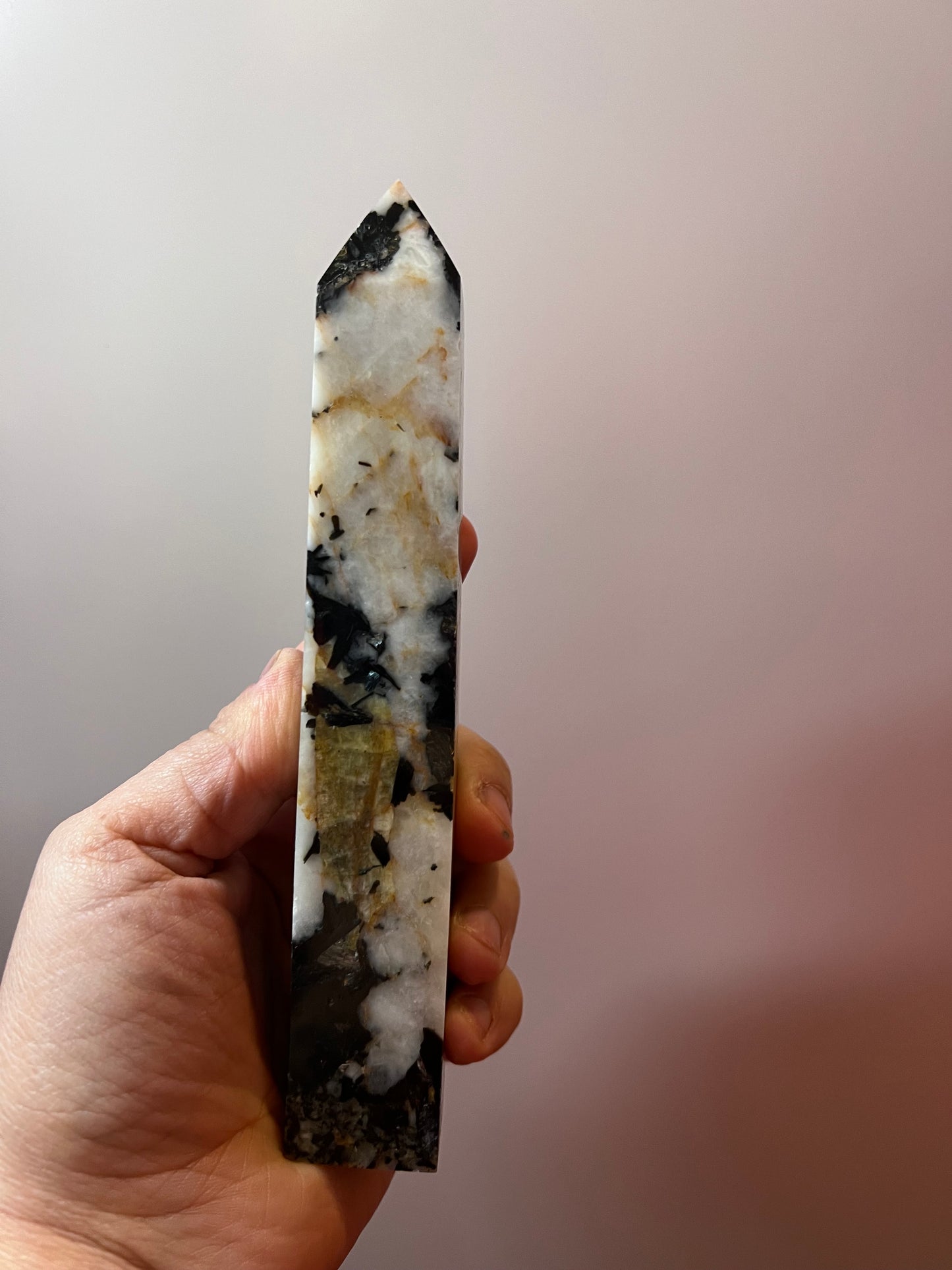 Yellow Tourmaline with Black Mica Tower - Brazil