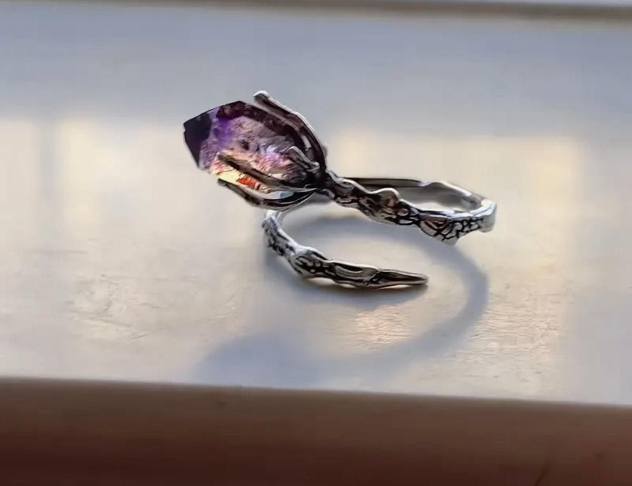 Amethyst Branch Claw Ring – Adjustable | S925 Sterling Silver