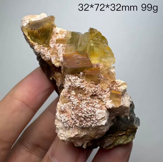 RARE- Beijing Yellow Fluorite Cube & Barite Symbiosis with Quartz - China