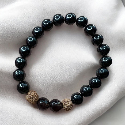 Obsidian +Smoky Quartz bracelet