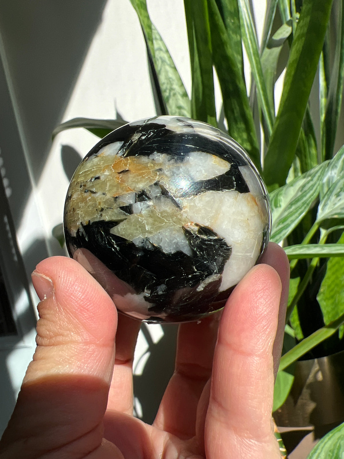 Black Tourmaline and Yellow Tourmaline Sphere