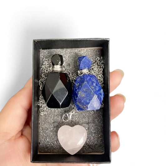 Crystal Perfume Bottle Necklace Gift Set C