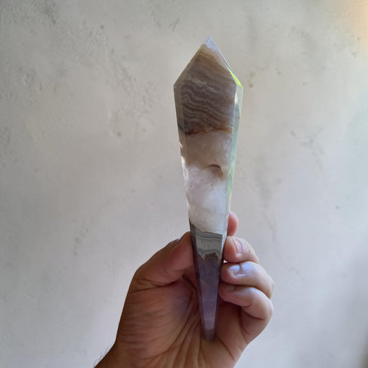 Banded Agate Double-Terminated Wand with Amethyst