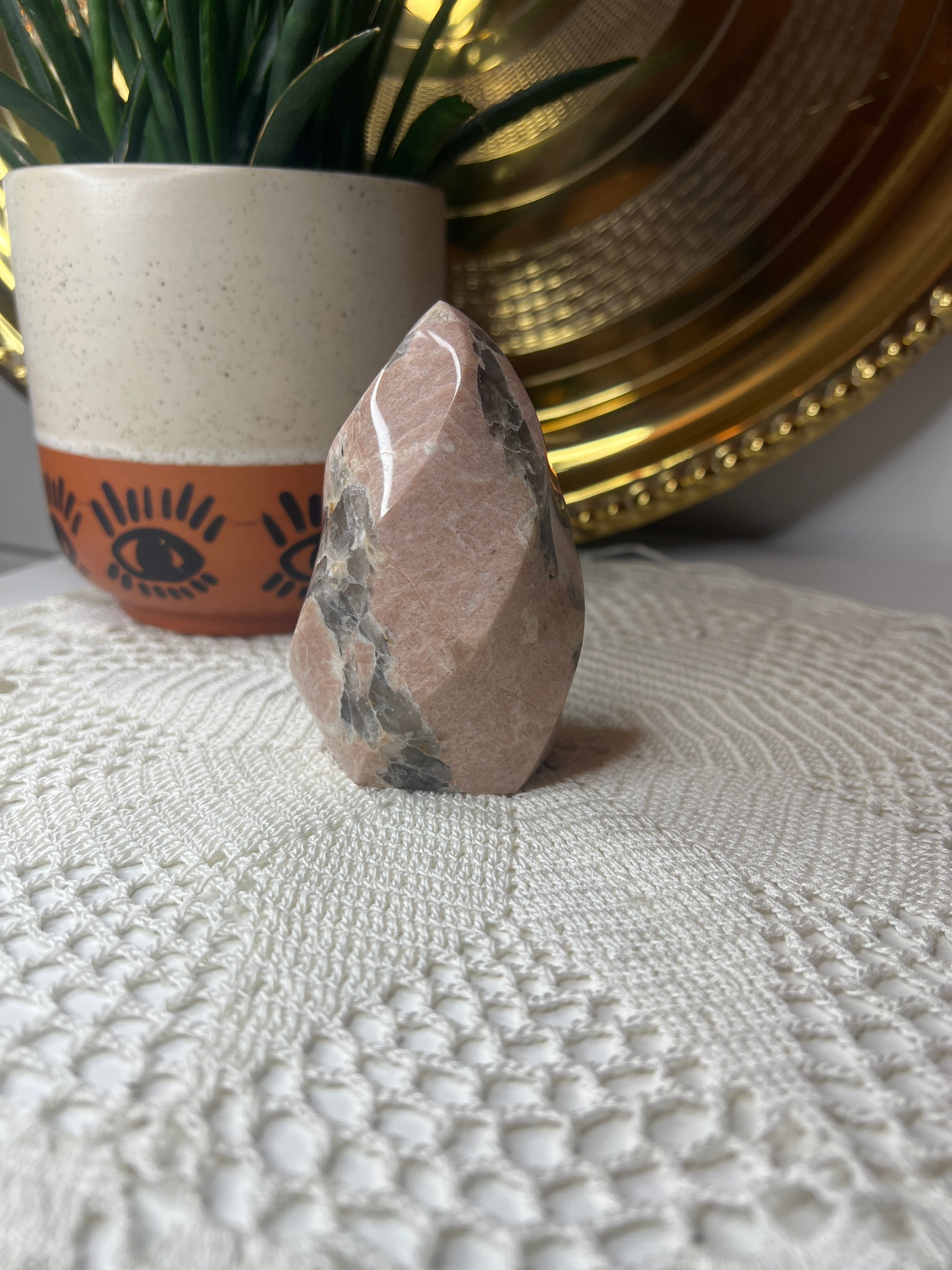 Peach Moonstone + Smokey quartz Flame - Raven + Sage