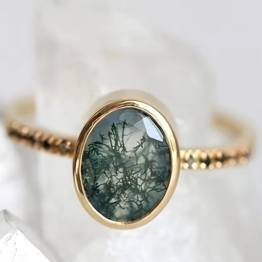Moss Agate Ring – 14K Gold Plated Sterling Silver