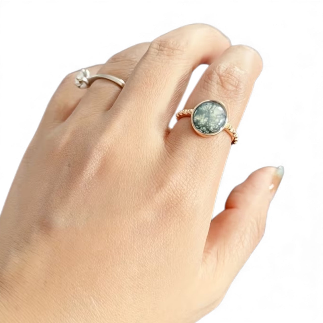 Moss Agate Ring – 14K Gold Plated Sterling Silver